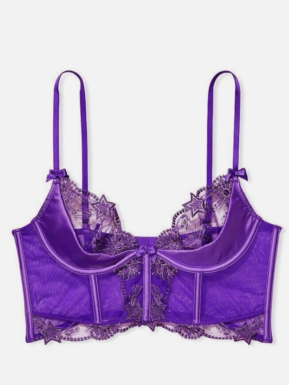 VICTORIAS SECRET VERY SEXY STAR EMBROIDERED QUARTER CUP LONGLINE BRA TOP